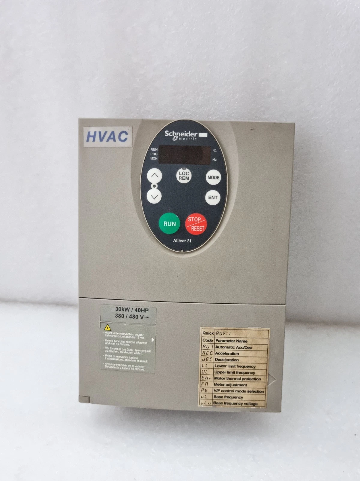 Schneider Electric Altivar 21 ATV21 HVAC VFD Front Panel Door Cover 30Kw 40HP